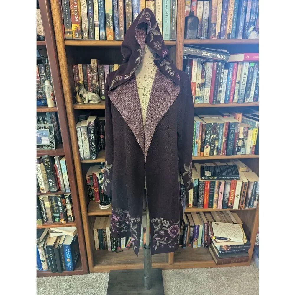 Max Studio Women's Medium Purple Knit Apothecary Hooded Cardigan Sweater